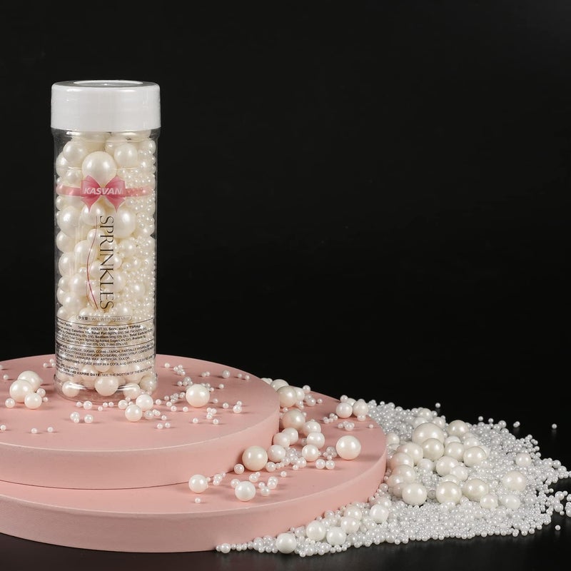 Kasvan White Pearl Sugar Sprinkles - Edible Candy Pearls - Image 3